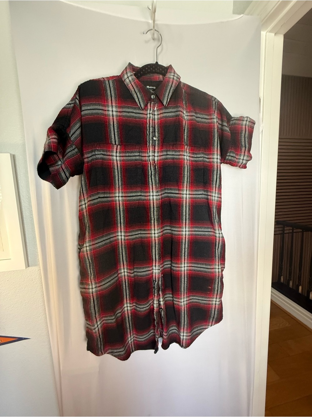 Madewell Red and Black Plaid Short-Sleeve Button-Up Shirt